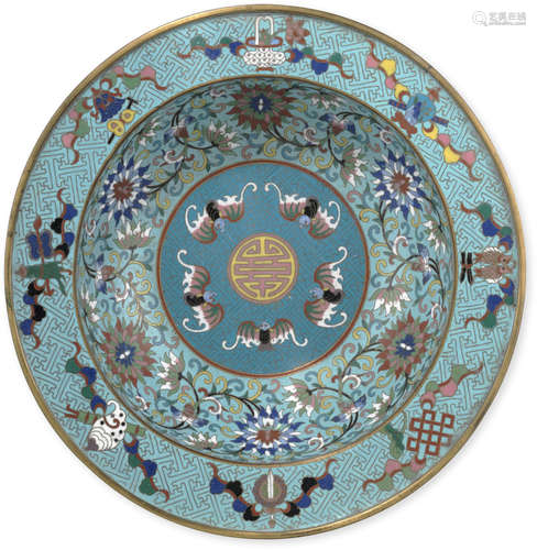 A turquoise ground cloisonné enameled basin