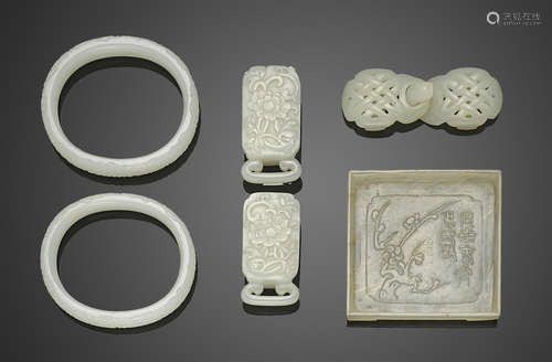 A group of five jade and hardstone decorations