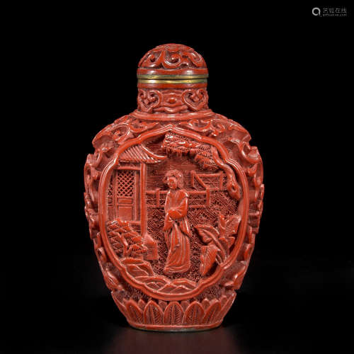 A carved cinnabar lacquer snuff bottle 20th century