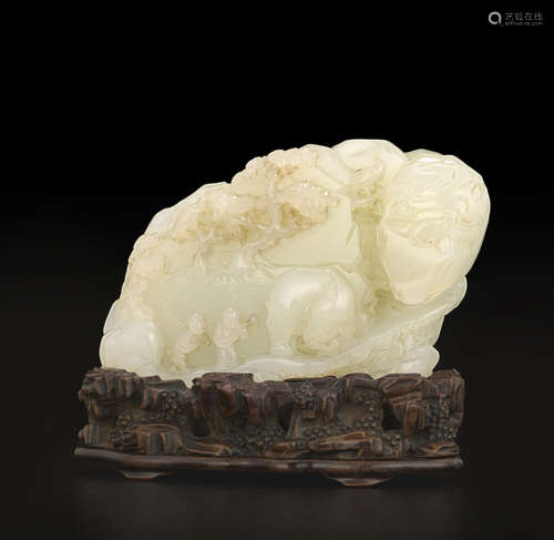 A small white jade landscape boulder