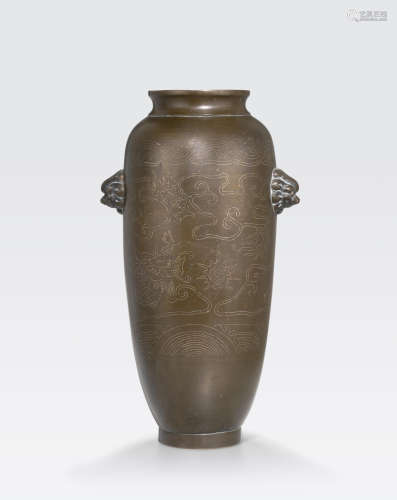 A bronze ovoid vase with silver wire inlay Shisou mark, Qing dynasty