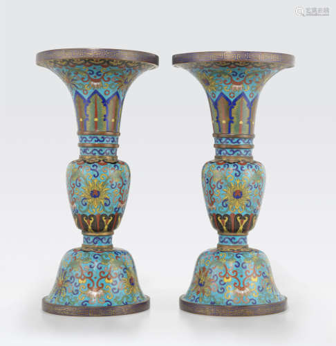 a pair of cloisonné gu-form vases 20th century