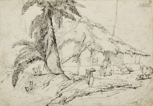 George Chinnery (1774-1852) Untitled (Village Scene, India)Circa 1812-1822