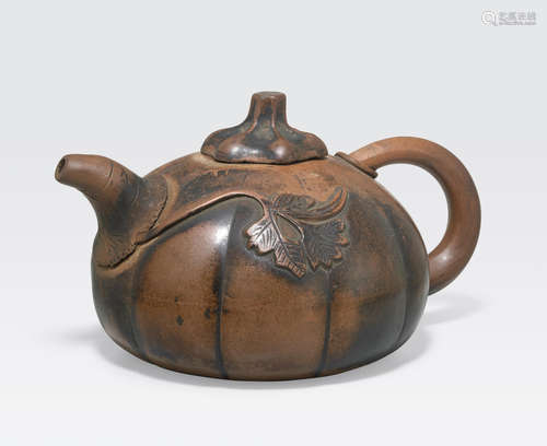 A pumpkin-form Yixing teapot