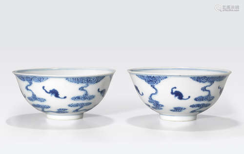 A pair of blue and white porcelain bowls Kangxi marks, late Qing/Republic period