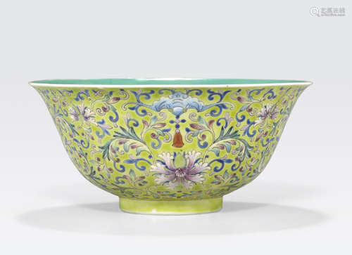 A lime green ground enameled bowl Jiaqing mark, Republic period