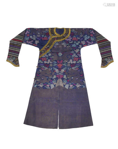 A blue ground silk gauze brocade dragon robe Late Qing dynasty