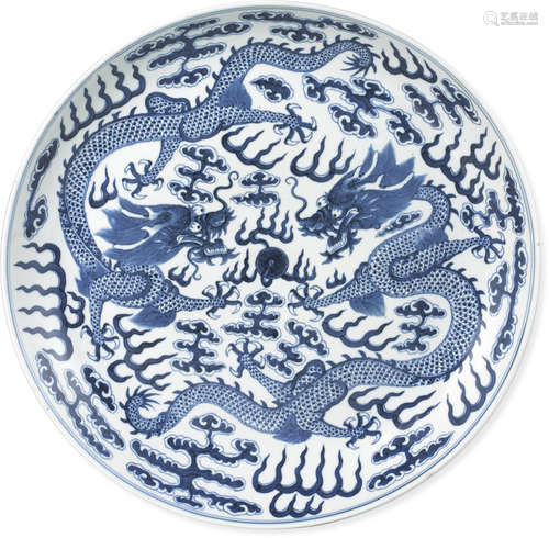 A blue and white dragon dish Guangxu six-character mark and of the period