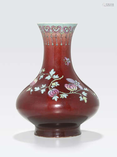 A copper red glazed vase with famille rose decoration Late Qing/Republic period