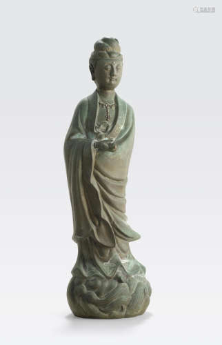 A silver wire inlaid bronze model of Guanyin Shisou mark