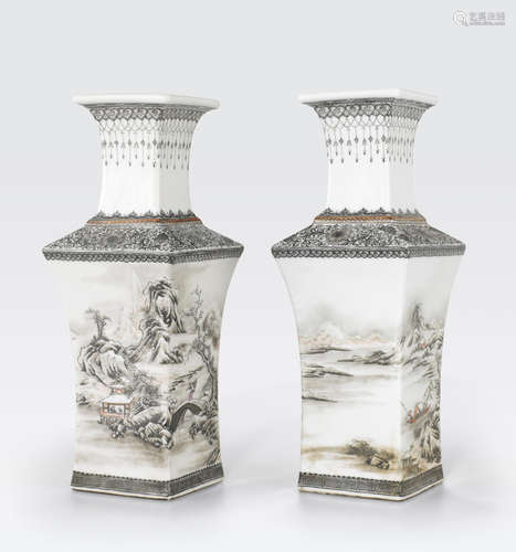 A pair of grisaille and famille rose-enameled vases Qianlong marks, Republic period