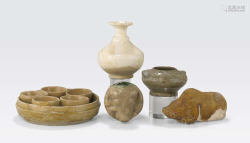 a group of five early ceramics Han through Song dynasty