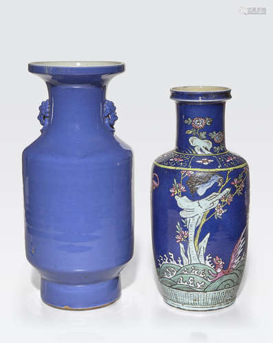 Two blue glazed porcelain vases Late Qing/republic period