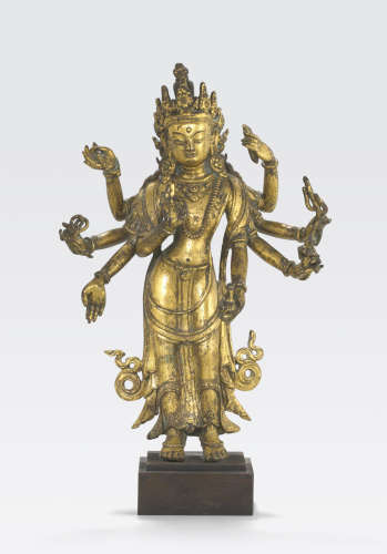 A gilt copper figure of Amoghapasa Nepalese, 17th century