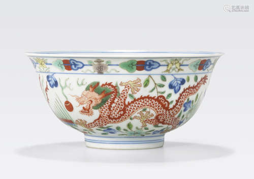 A wucai decorated dragon and phoenix bowl Qianlong mark