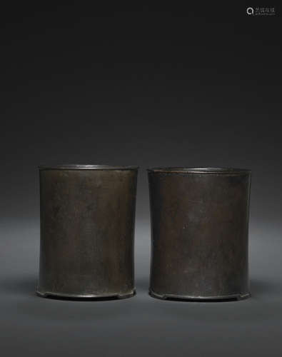 A pair of hardwood brush pots Qing dynasty