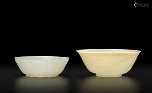 Two small celadon jade bowls Late Qing dynasty