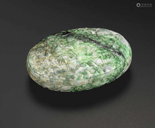 A green and white jadeite oval box