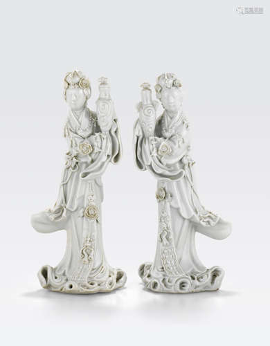 A pair of dehua standing figures of beauties Late 19th/early 20th century