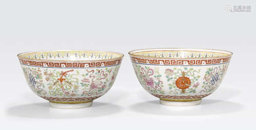 A pair of famille rose bowls Guangxu marks