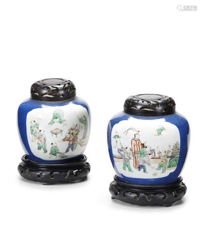 A pair of porcelain jars with powder blue glaze 19th century