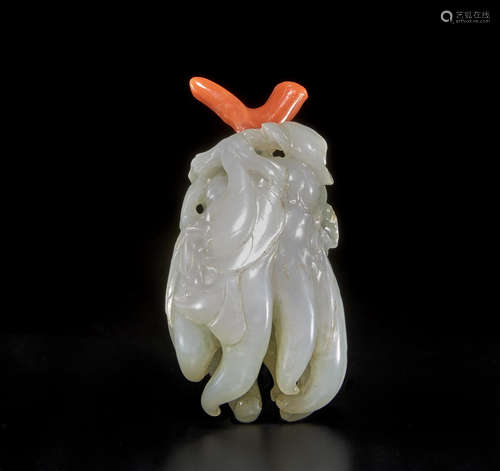 A white jade 'finger citron' snuff bottle