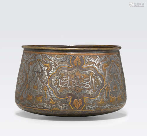 A Mamluk revival silver and copper inlaid brass basin Egypt or Syria, circa 1880
