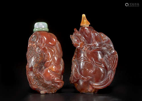 Two carnelian snuff bottles