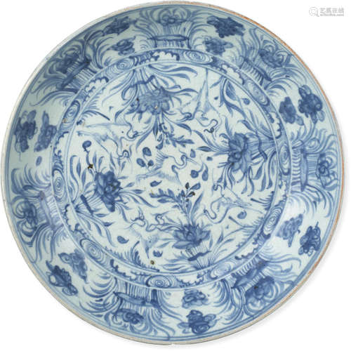 A Blue and white dish egrets and lotus dish Ming dynasty, 16th century