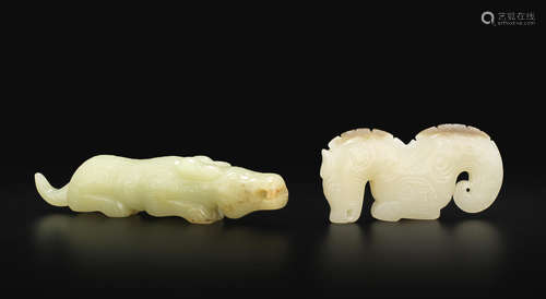 Two archaistic jade animal carvings