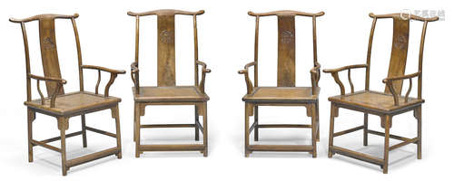 Four jiajiangmu yoke back arm chairs 19th century