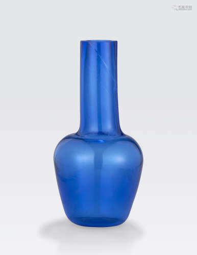 A transparent blue glass stick-neck vase Guangxu four-character mark and of the period