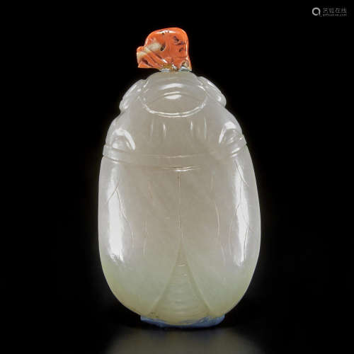 A white jade 'cicada' snuff bottle 20th century