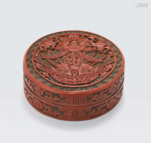 A three-color lacquer circular box and cover Late Qing/Republic period