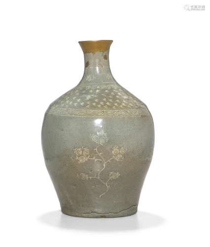 a white slip-inlaid celadon bottle Goryeo dynasty, 12th/13th century