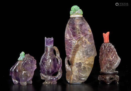 Four amethyst snuff bottles