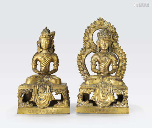 Two gilt bronze figures of Amitayus 18th century, dated by inscription to 1770