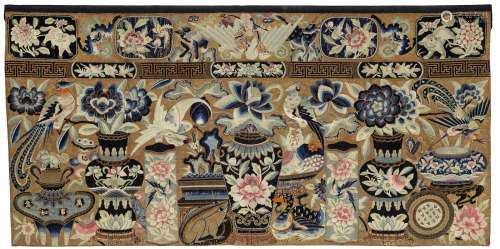 A large embroidered silk horizontal panel Late Qing/Republic period