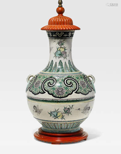 A famille verte long neck vase, tianquiuping Late Qing/Republic period