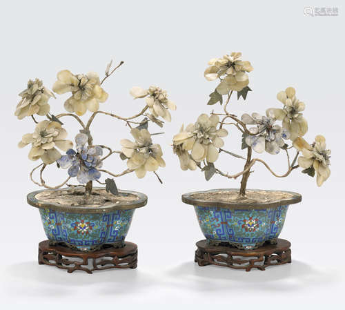 A pair of turquoise ground cloisonné planters Republic period