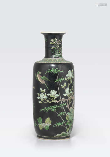 A small famille noire enameled rouleau vase 19th century