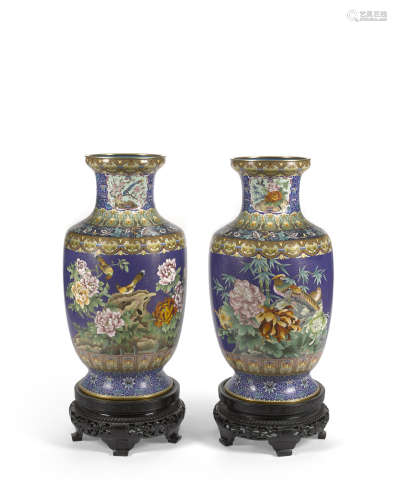 A pair of large cloisonné enameled Four Seasons vases 20th century