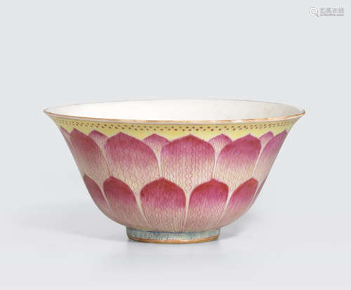 A famille rose enameled lotus bowl Qianlong mark, Republic period