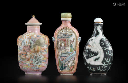 Three porcelain snuff bottles 1800-1880