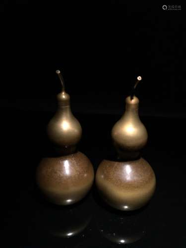 A Pair Bronze Double Gourd Bottle