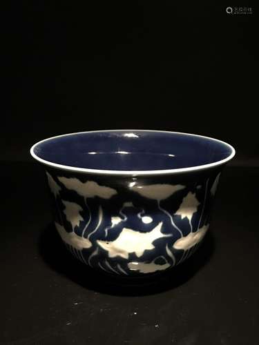 Chinese Blue Fish Bowl with Xuande Mark