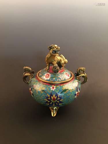 Chinese Cloisonne Enamel Gilt Foo Fu Dog