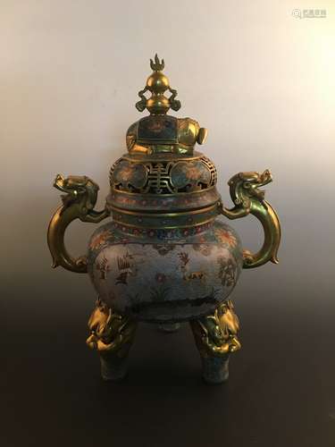 Fine Chinese Cloisonne Elephant Tripod Censer with Qianlong Mark