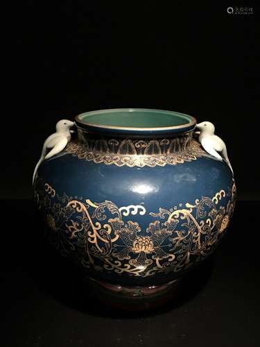 Fine Chinese Blue Gilt Porcelain Jar with Qianlong Mark