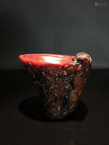 Chinese Ox-Horn Carved Cup